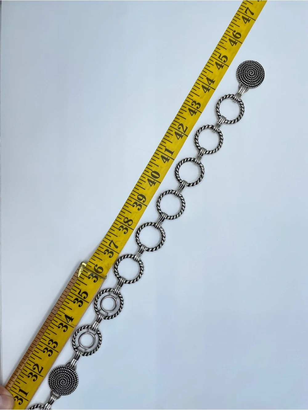 Silver Tone Metal Chain Link Belt 44” Boho Statement Cable Disc Toggle